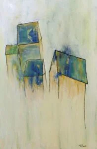 40x30 les 4 maisons acrylique — œuvre de Mireille Molleur